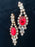 Old Czech Satin Glass Drop Earrings, Xmas Red Clear Rhinestones Handmade Dangle Mardi Gras Carnival Prom Evening Party Ball Puzett Earrings