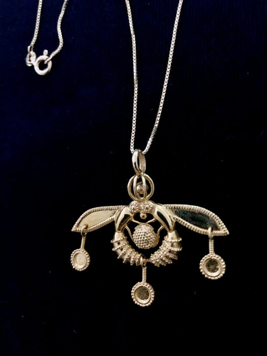 14k Gold Cretan Bee Pendant & Chain, Solid Gold Bee Necklace Ancient Greek Bee Pendant, Minoan Bee Necklace Solid Gold Malia Honey Bee Gift