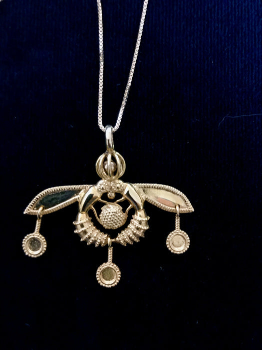 14k Gold Cretan Bee Pendant & Chain, Solid Gold Bee Necklace Ancient Greek Bee Pendant, Minoan Bee Necklace Solid Gold Malia Honey Bee Gift