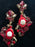 Victorian Style Red Crystal Glass Cameo Earrings, Xmas Rhinestone Earrings, Old Czech Dangle Drop Handmade Clip On Earrings, Baroque Clips