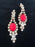 Old Czech Satin Glass Drop Earrings, Xmas Red Clear Rhinestones Handmade Dangle Mardi Gras Carnival Prom Evening Party Ball Puzett Earrings