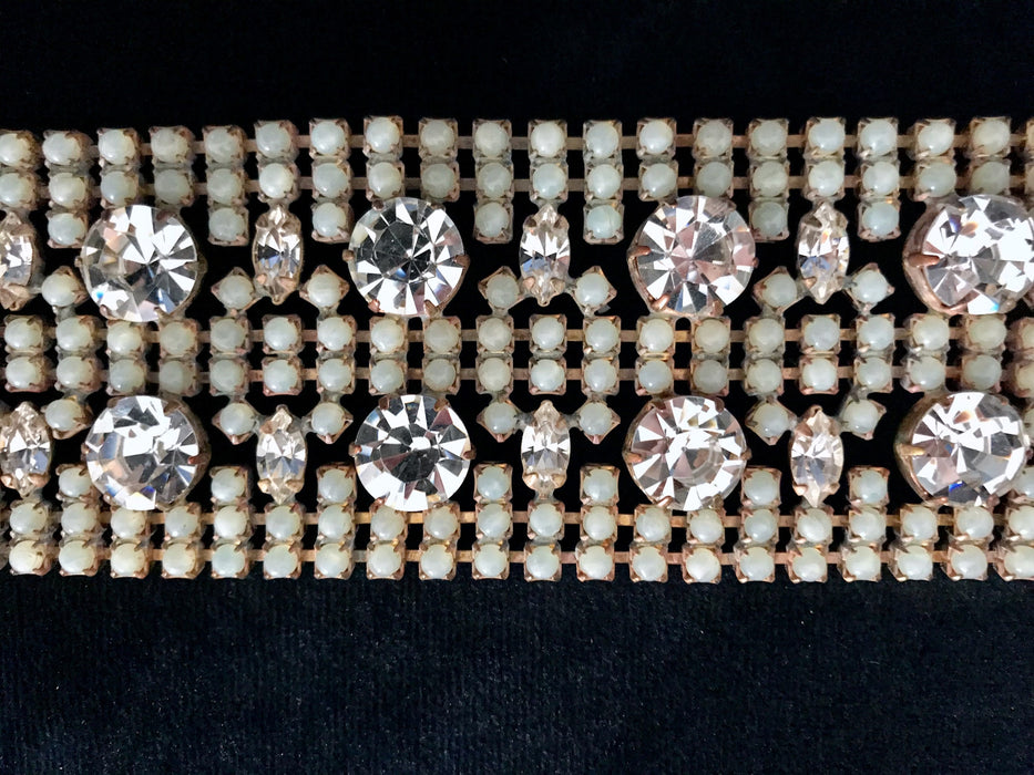 VASELINE URANUIM Glass Art Deco Style WIDE Bracelet, Old Czech Wedding Dazzling Link Bracelet, Bridal Evening Party Panel Rare Gift Bracelet