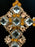 Huge Massive Old Czech Crystal Glass Cross Pendant, Halloween Orange Beige Faceted Glass Stones Day of The Dead Home Wall Table Decoration.