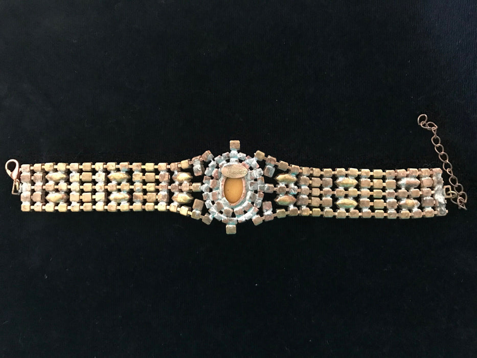 VASELINE URANIUM Glass Art Deco Style Bracelet, Old Czech Wedding Dazzling Link Bracelet, Xmas Bridal Evening Party Panel Rare Gift Bracelet