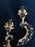 Art Deco Old Czech Glass Black Earrings, Xmas Crescent Moon Dangle Drop Crystal Rhinestone Chandelier Clip Mardi Gras Carnival Gift Earrings
