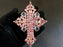Huge Massive Old Czech Crystal Glass Cross Pendant, Halloween Pink & Clear Faceted Glass Stones Day of The Dead Home Wall Table Decoration