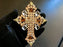 Huge Massive Old Czech Crystal Glass Cross Pendant, Caramel Brown Clear Faceted Glass Stones Day of The Dead Home Wall Table Decoration Gift