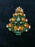 Old Czech Crystal Glass HUGE >3" Xmas Tree Brooch, Orange Green Dazzling Clear Rhinestones Handmade Christmas Gift Big Lapel Hat Brooch Pin