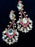 Art Deco Old Czech LARGE Crystal Glass Drop Earrings, Xmas Pink & Clear Rhinestone Handmade Dangle Carnival Party Evening Puzett Earrings