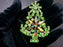 Old Czech Crystal Glass Medium Xmas Tree Brooch, Aurora Borealis Green Handmade Christmas Gift Lapel Shawl Hat Brooch Pin, Stocking Stuffer