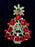 Art Deco Old Czech Crystal Glass HUGE >3" Xmas Tree Brooch, Ruby Red & Green Rhinestones Christmas Gift Big Lapel Scarf Brooch Pin, Stocking