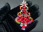 Art Deco Old Czech Crystal Glass Funky >3" Xmas Tree Brooch, Red Pink & Multicolor Rhinestones Christmas Pageant Gift Big Lapel Scarf Pin